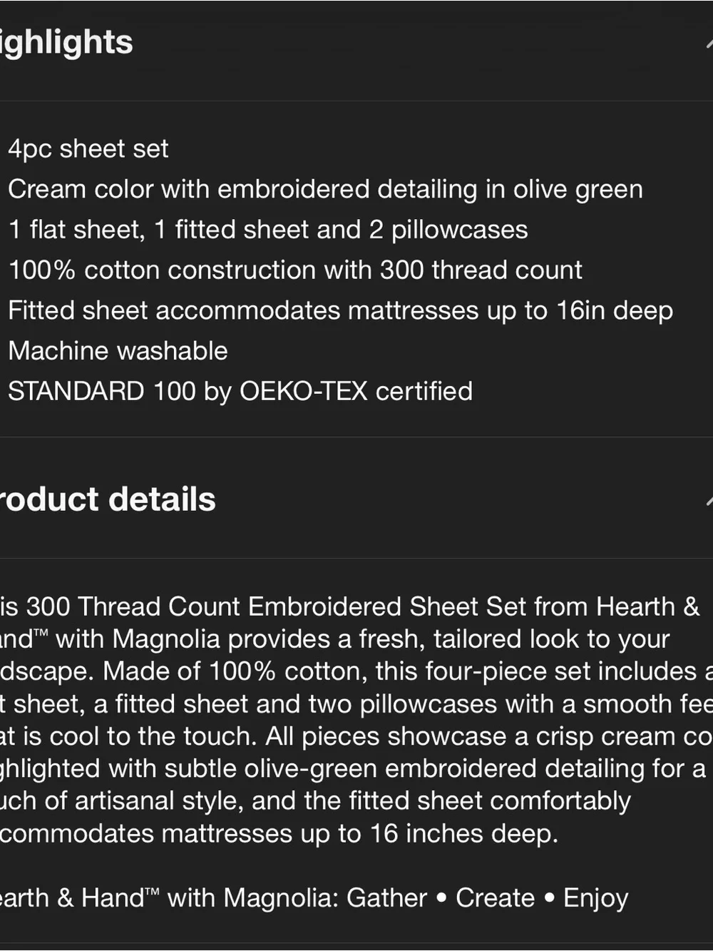 Queen 300 Thread embroidered Sheet Sour Cream Brown Embroidered- Hearth & Hand